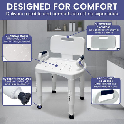 Orthonica Premium Adjustable Shower Chair with Armrests 158kg Capacity.