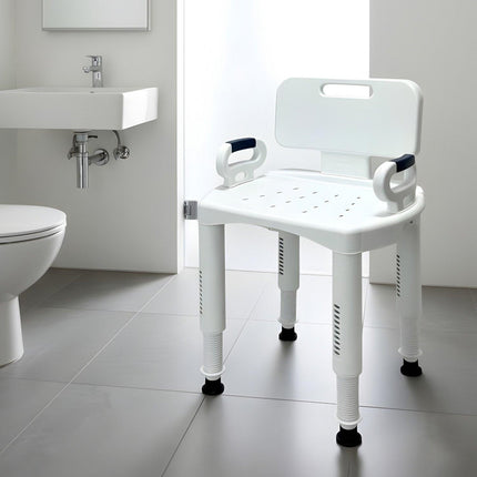 Orthonica Premium Adjustable Shower Chair with Armrests 158kg Capacity.