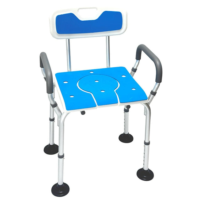 Orthonica Height-Adjustable Aluminium Commode Shower Chair with Armrests Backrest Armrests Soft Stool Seat Aid.