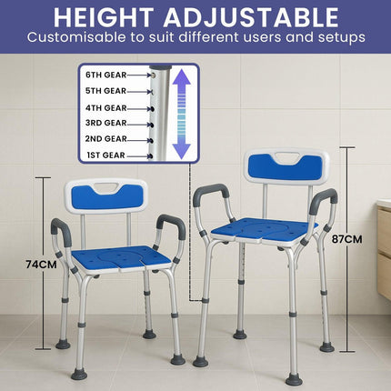 Orthonica Height-Adjustable Aluminium Commode Shower Chair with Armrests Backrest Armrests Soft Stool Seat Aid.