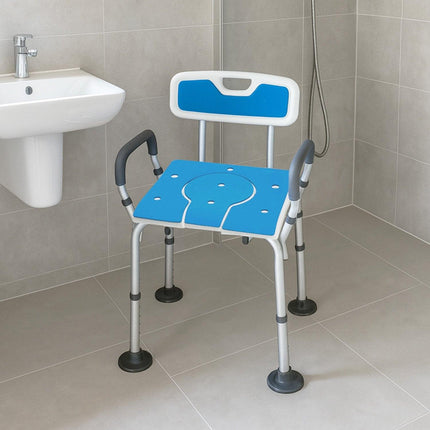 Orthonica Height-Adjustable Aluminium Commode Shower Chair with Armrests Backrest Armrests Soft Stool Seat Aid.