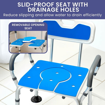 Orthonica Height-Adjustable Aluminium Commode Shower Chair with Armrests Backrest Armrests Soft Stool Seat Aid.