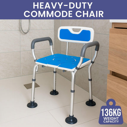Orthonica Height-Adjustable Aluminium Commode Shower Chair with Armrests Backrest Armrests Soft Stool Seat Aid.