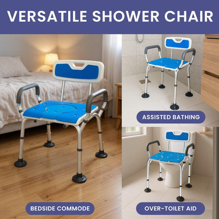 Orthonica Height-Adjustable Aluminium Commode Shower Chair with Armrests Backrest Armrests Soft Stool Seat Aid.