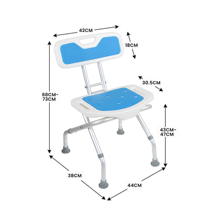 Orthonica Compact & Foldable Commode Shower Chair w/Height Adjustable Aluminium Frame Non Slip Feet HDPE Seat & Backrest.