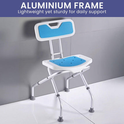 Orthonica Compact & Foldable Commode Shower Chair w/Height Adjustable Aluminium Frame Non Slip Feet HDPE Seat & Backrest.
