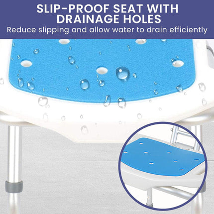 Orthonica Compact & Foldable Commode Shower Chair w/Height Adjustable Aluminium Frame Non Slip Feet HDPE Seat & Backrest.