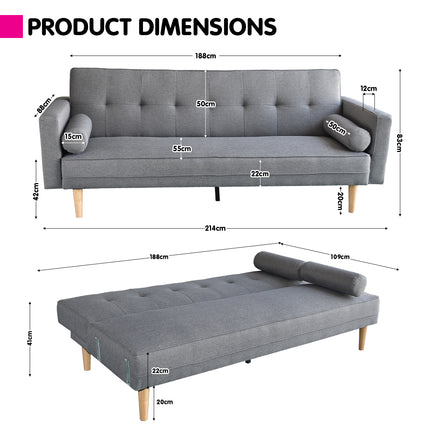 Sarantino Madison Sofa Bed Lounge Couch Futon Furniture Home Light Grey Linen Suite.