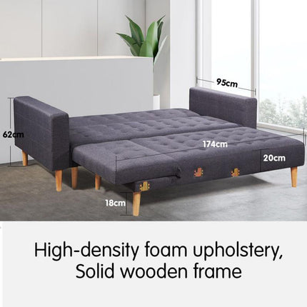 Sarantino Linen Fabric Corner Sofa Bed Couch Lounge With Chaise Furniture - Dark Grey.