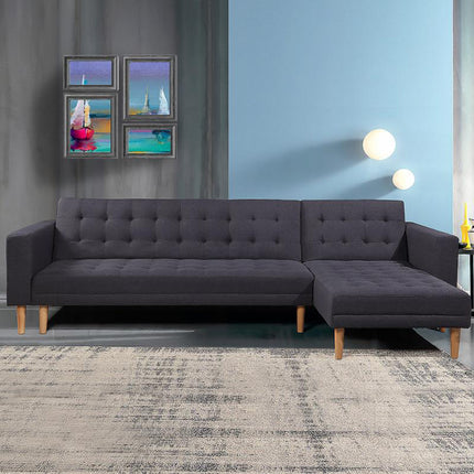 Sarantino Linen Fabric Corner Sofa Bed Couch Lounge With Chaise Furniture - Dark Grey.