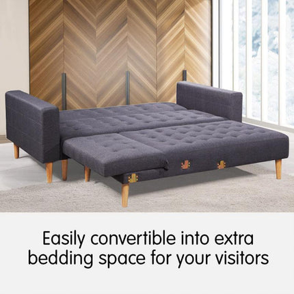 Sarantino Linen Fabric Corner Sofa Bed Couch Lounge With Chaise Furniture - Dark Grey.
