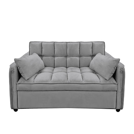 Sarantino Quincy 2-Seater Velvet Sofa Bed in Dark Grey with Wooden Frame and Tufted Design.