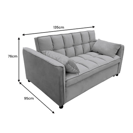 Sarantino Quincy 2-Seater Velvet Sofa Bed in Dark Grey with Wooden Frame and Tufted Design.