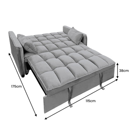 Sarantino Quincy 2-Seater Velvet Sofa Bed in Dark Grey with Wooden Frame and Tufted Design.