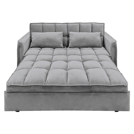Sarantino Quincy 2-Seater Velvet Sofa Bed in Dark Grey with Wooden Frame and Tufted Design.