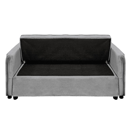 Sarantino Quincy 2-Seater Velvet Sofa Bed in Dark Grey with Wooden Frame and Tufted Design.