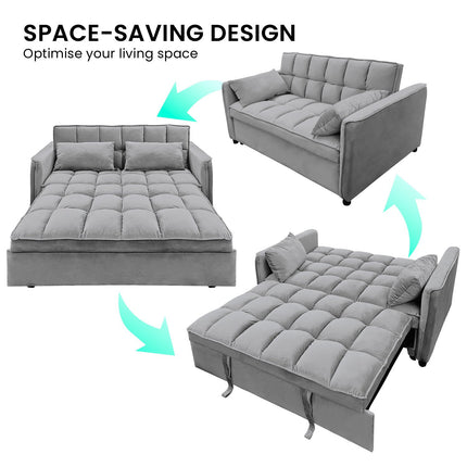 Sarantino Quincy 2-Seater Velvet Sofa Bed in Dark Grey with Wooden Frame and Tufted Design.