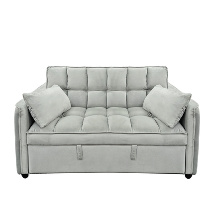 Sarantino Quincy 2-Seater Velvet Sofa Bed in Light Grey with Wooden Frame and Tufted Design.