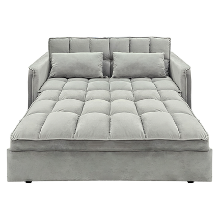 Sarantino Quincy 2-Seater Velvet Sofa Bed in Light Grey with Wooden Frame and Tufted Design.