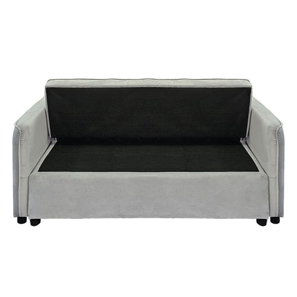 Sarantino Quincy 2-Seater Velvet Sofa Bed in Light Grey with Wooden Frame and Tufted Design.