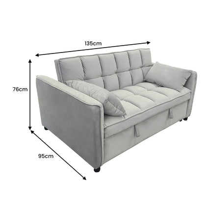 Sarantino Quincy 2-Seater Velvet Sofa Bed in Light Grey with Wooden Frame and Tufted Design.