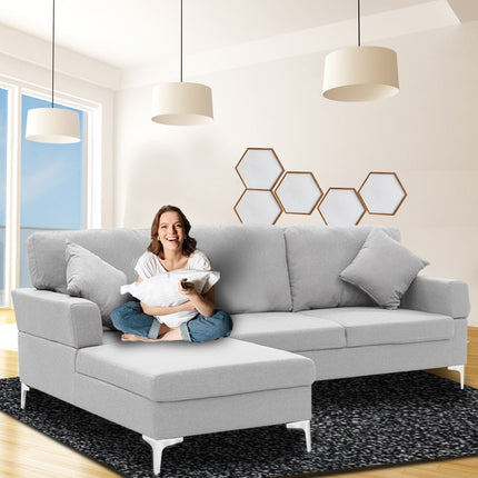 Sarantino Linen Corner Sofa Couch Lounge L-shape W/right Chaise Seat Light Grey.