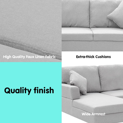Sarantino Linen Corner Sofa Couch Lounge L-shape W/right Chaise Seat Light Grey.