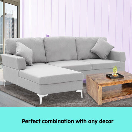 Sarantino Linen Corner Sofa Couch Lounge L-shape W/right Chaise Seat Light Grey.