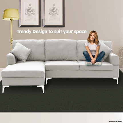 Sarantino Linen Corner Sofa Couch Lounge L-shape W/right Chaise Seat Light Grey.