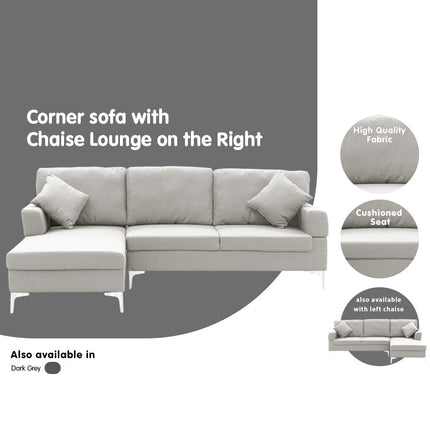 Sarantino Linen Corner Sofa Couch Lounge L-shape W/right Chaise Seat Light Grey.