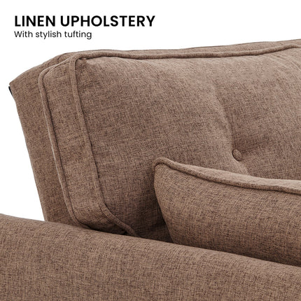Sarantino 3 Seater Modular Linen Fabric Sofa Bed Couch Futon Suite - Brown.