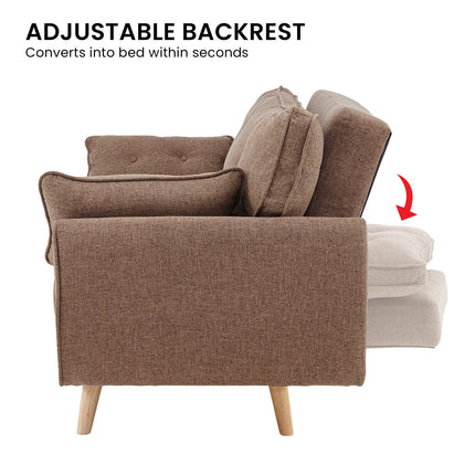 Sarantino 3 Seater Modular Linen Fabric Sofa Bed Couch Futon Suite - Brown.