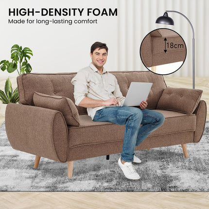 Sarantino 3 Seater Modular Linen Fabric Sofa Bed Couch Futon Suite - Brown.