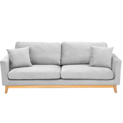 Sarantino 3 Seater Faux Velvet Sofa Bed Couch Furniture Light Grey.