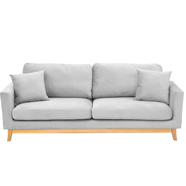 Sarantino 3 Seater Faux Velvet Sofa Bed Couch Furniture Light Grey.