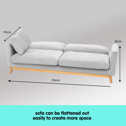 Sarantino 3 Seater Faux Velvet Sofa Bed Couch Furniture Light Grey.
