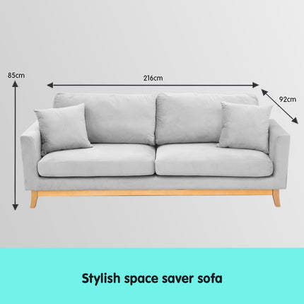 Sarantino 3 Seater Faux Velvet Sofa Bed Couch Furniture Light Grey.