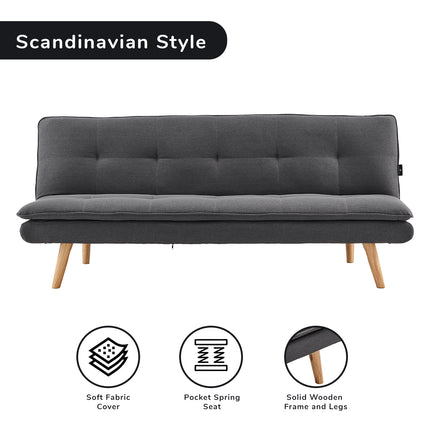 Sarantino 3 Seater Faux Velvet Sofa Bed Couch Furniture Light Grey.