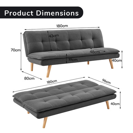 Sarantino 3 Seater Faux Velvet Sofa Bed Couch Furniture Light Grey.