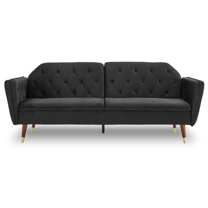 Sarantino Faux Velvet Tufted Sofa Bed Couch Futon - Black.