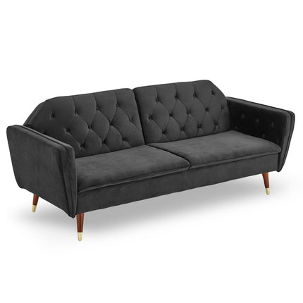 Sarantino Faux Velvet Tufted Sofa Bed Couch Futon - Black.
