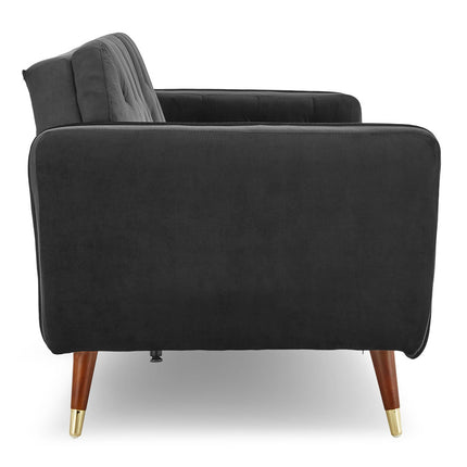 Sarantino Faux Velvet Tufted Sofa Bed Couch Futon - Black.