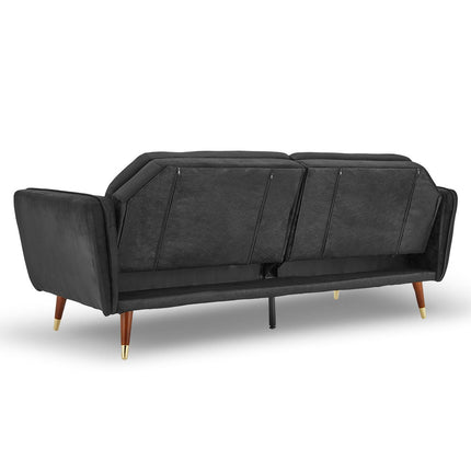 Sarantino Faux Velvet Tufted Sofa Bed Couch Futon - Black.