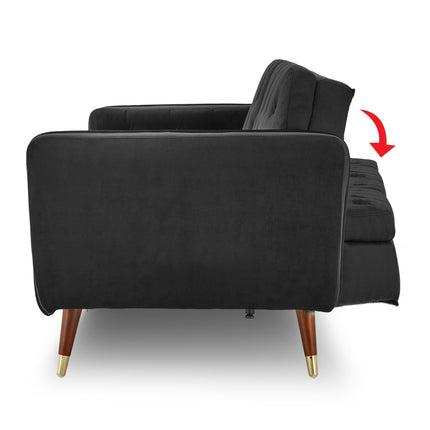 Sarantino Faux Velvet Tufted Sofa Bed Couch Futon - Black.