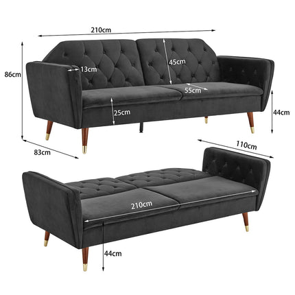 Sarantino Faux Velvet Tufted Sofa Bed Couch Futon - Black.