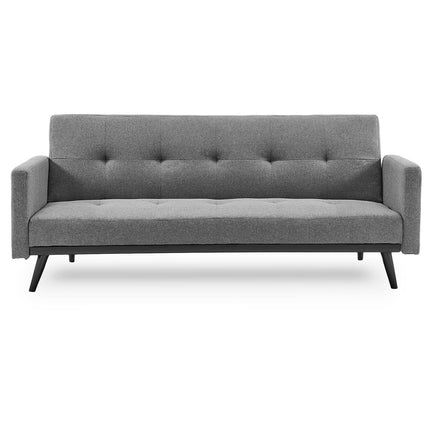 Sarantino Tufted Faux Linen 3-Seater Sofa Bed with Armrests - Light Grey.