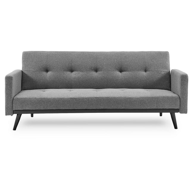 Sarantino Tufted Faux Linen 3-Seater Sofa Bed with Armrests - Light Grey.