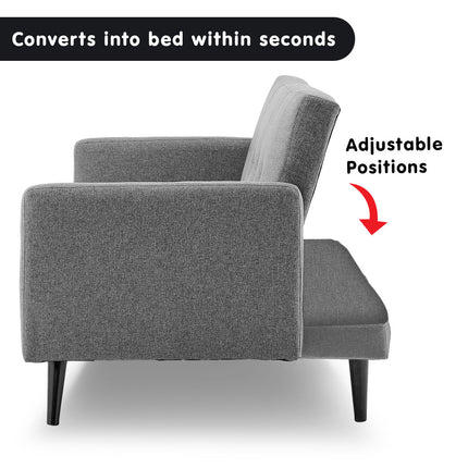 Sarantino Tufted Faux Linen 3-Seater Sofa Bed with Armrests - Light Grey.