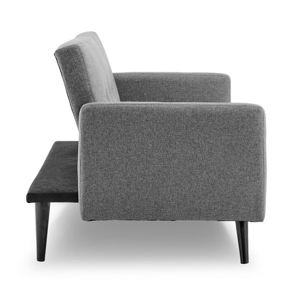 Sarantino Tufted Faux Linen 3-Seater Sofa Bed with Armrests - Light Grey.