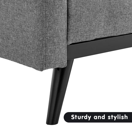 Sarantino Tufted Faux Linen 3-Seater Sofa Bed with Armrests - Light Grey.